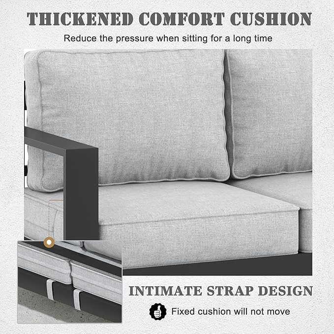Outdoor Aluminum Furniture Set with Fire Pit Table - 4 Pieces Modern Patio Conversation Sets Metal Sectional Sofa Set