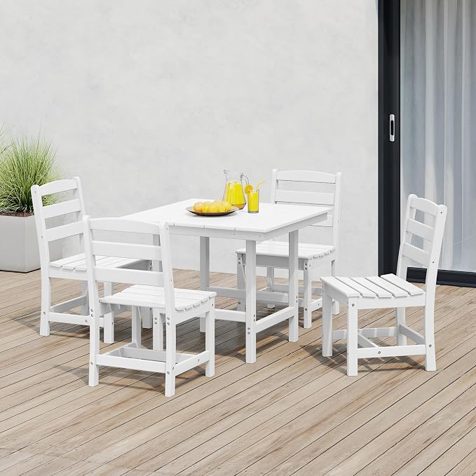 Costaelm Outdoor Patio Table, Outdoor Dining Table for 4, Weather Resistant Square Patio Table with Umbrella Hole for Garden, Poolside, Porch, White