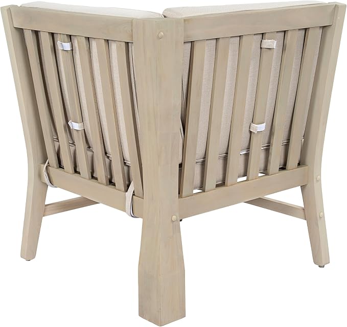 Christopher Knight Home Alex Acacia Wood Outdoor Patio Furniture Set for 6, Patio Sofa Set with Cushions, Patio Conversation Set with Sectional Sofa+Club Chairs and Coffee Table, Light White+Sand