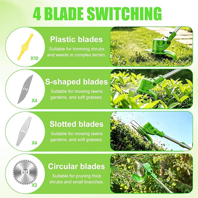 21V Electric Weed Wacker Cordless ElectricWeed Wacker Eater with 2 * 4.0Ah Batteries & Charger Lightweight Grass Trimmer Weed Cutter Suitable for Garden & Yard Lawn Care