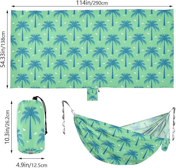 Camping Hammock Outdoor Hammocks for Outside Green Palm Tree Beach Trees Portable Lightweight with Pockets Tree Straps Indoor