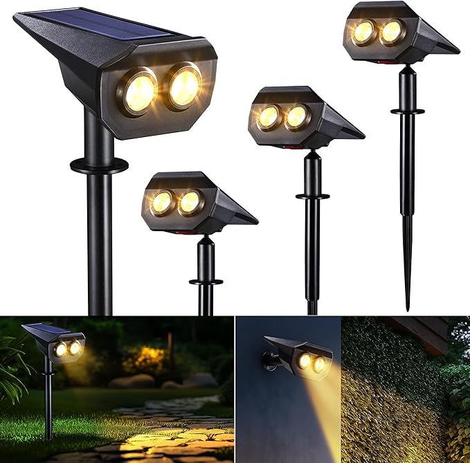 Flacchi Solar Lights Outdoor Waterproof - 2 Lighting Modes Solar Powered Garden Yard Spot Lights for Outside Landscape (Warm White, 4 Pack)