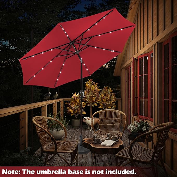 Giantex 9ft/10ft Outdoor Patio umbrella with Solar Lights, Table Market Umbrella with Crank and Push-button Tilt System, Solar LED Lighted Patio Umbrella for Backyard Deck Pool Beach
