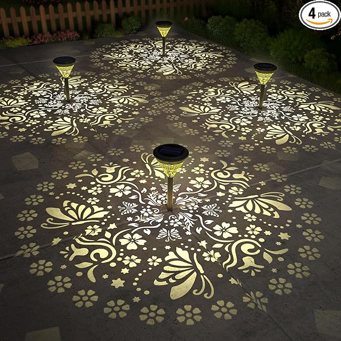 twinkya 4 Pack Solar Lights Outdoor Waterproof Decorative Solar Garden Lights for Outside Bright Led Metal Solar Powered Pathway Landscape Light for Yard Path Backyard Walkway Sidewalk Patio Decor