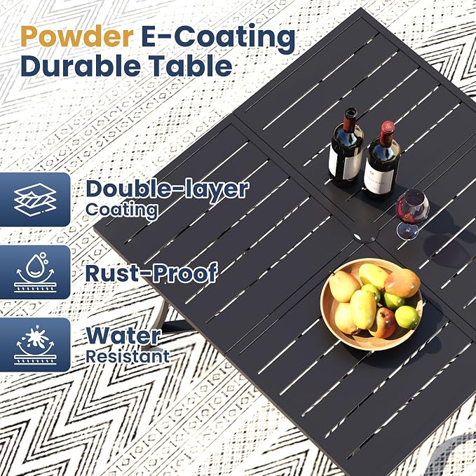 Amopatio 5 Pieces Outdoor Dining Set for 4, Patio Table and Chairs, 4 All Weather Stackable Patio Chairs, 36" Patio Spliced Square Table with Umbrella Hole, for Deck, Backyard, Garden,Brown