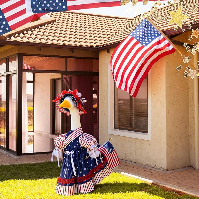 4th of July Porch Goose Outfit Patriotic Independence Goose Clothes for 23" High Cement or Plastic Geese Costume for Yard Lawn Outdoor Garden 250 Year Anniversary Duck Statue Dress American Flag Decor