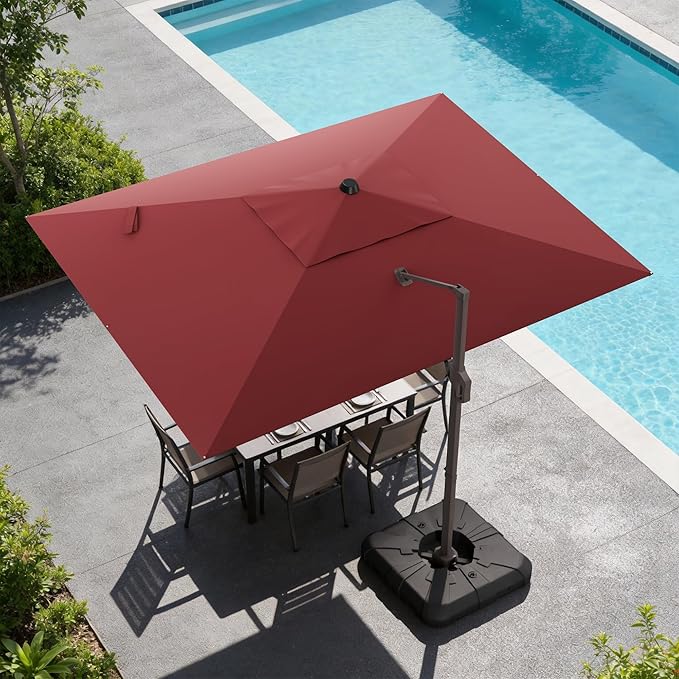 9x12 FT Cantilever Patio Umbrella, Large Rectangular Offset Outdoor Umbrella with 360° Rotation, Heavy Duty Shade Umbrella for Garden Backyard Deck Poolside Courtyard, Red