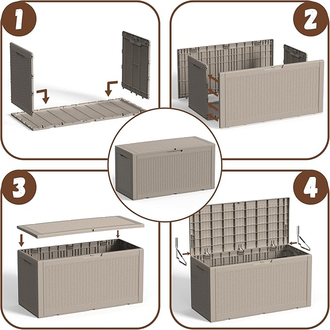 110 Gallon Outdoor Deck Storage Box, Weatherproof Rattan Weave Lockable Storage Bin for Backyard, Pool & Patio Large Outdoor Equipment Storage (Grey,110GAL-1)