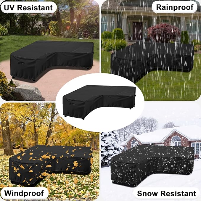 OutdoorLines Waterproof Outdoor Patio Sectional Cover - UV Resistant & Windproof V-Shaped Patio Furniture Covers for Deck, Lawn and Backyard, 420D Heavy Duty Couch Cover 89" L (on Each Side) Black