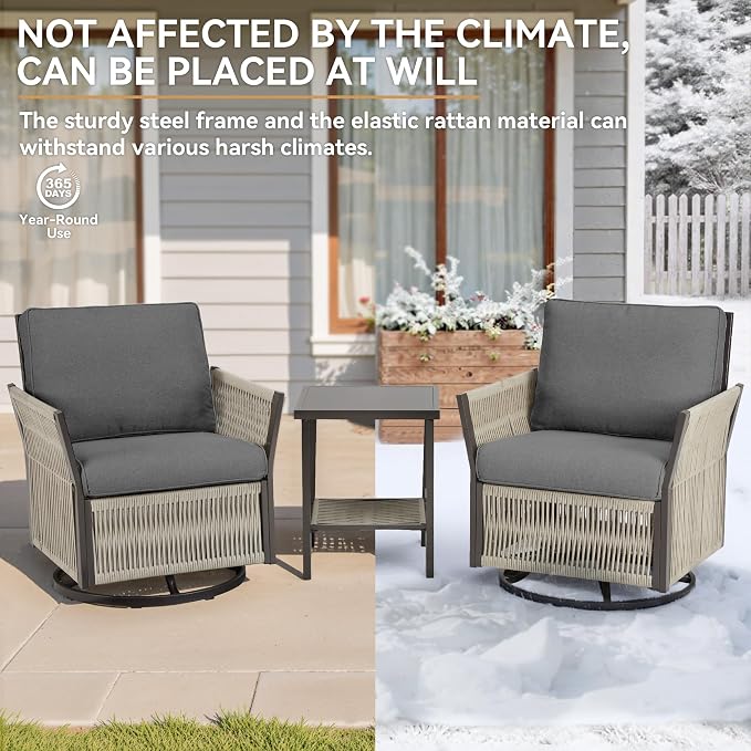 Patio Furniture Set Outdoor/Indoor, Wicker Patio Sofa, 6pcs Furniture Set with Swivel Rocker Chairs, Side Table, Sofa, and Ottomans for Backyard, Garden, Poolside(Grey)