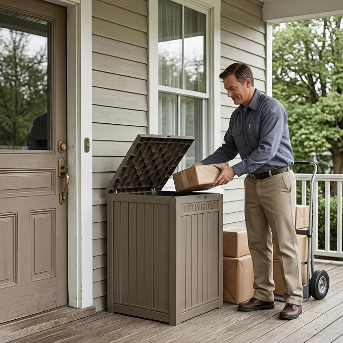 EasyUp Package Delivery Boxes for Outside, 55-Gallon Lockable Parcel Drop Box, Large Double-Walled Resin Weatherproof Storage Porch Box for Deliveries and Patio(Grey)