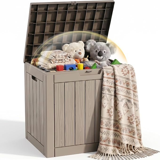 EFU Outdoor Storage Box 38 Gallon Deck Box (Indoor & Outdoor) Lockable UV Resistance Waterproof Resin Storage Bin Storage Box for Outdoor,Patio Storage(Taupe)