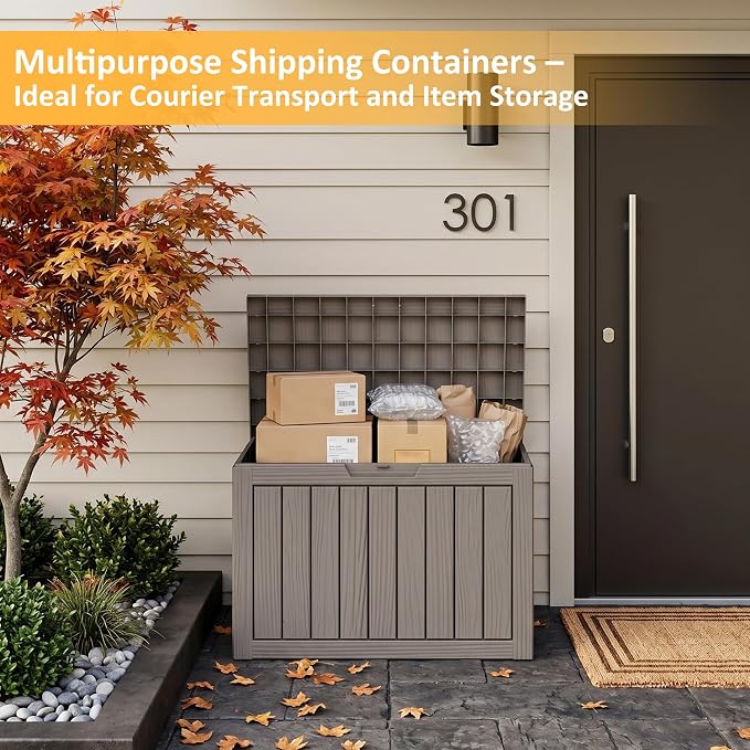 Package Delivery Box, Lockable Resin Outdoor Package, Waterproof Deck Box for Porches, Patios, Indoor & Outdoor Use (55 Gallon, Grey)