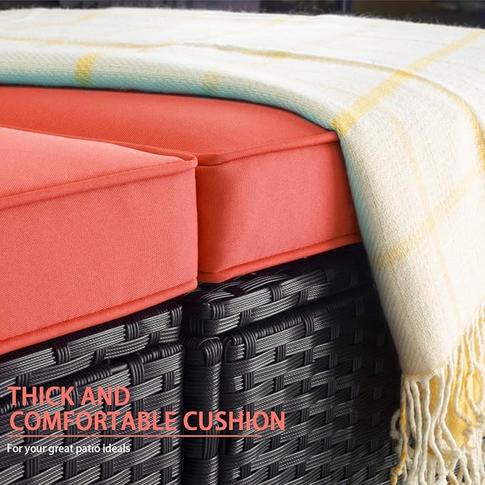 VITESSE 7 Pieces Patio Furniture Sectional Sets, Outdoor All Weather PE Rattan Wicker Lawn Conversation Sets, Garden Sofa Set with Coffee Table and Washable Cushion, 7 Pieces, Red