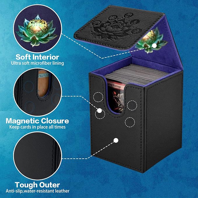 PROMAXIBINDER MTG Commander Deck Box, Fits 100+ Single Sleeved Cards, Strong Magnet Magic Gathering Deck Box, PU Leather Trading Card Storage Box for TCG, CCG, MTG Cards (Black)