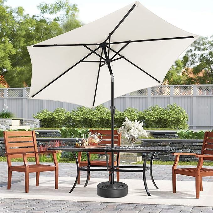 10FT Patio Umbrella Outdoor - Table Umbrella with 6 Sturdy Ribs, Market Umbrella with Push Button Tilt, UV Protection for Pool, Porch, Garden, Deck, Backyard (Ivory)