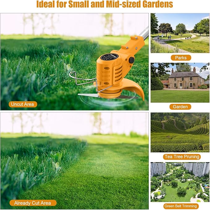 String Trimmer Cordless - 21V Battery Powered Weed Wacker, 2 X 2.0Ah Battery and a Charger, Grass Trimmer, Brush Cutter and Edger Lawn for Garden/Yard