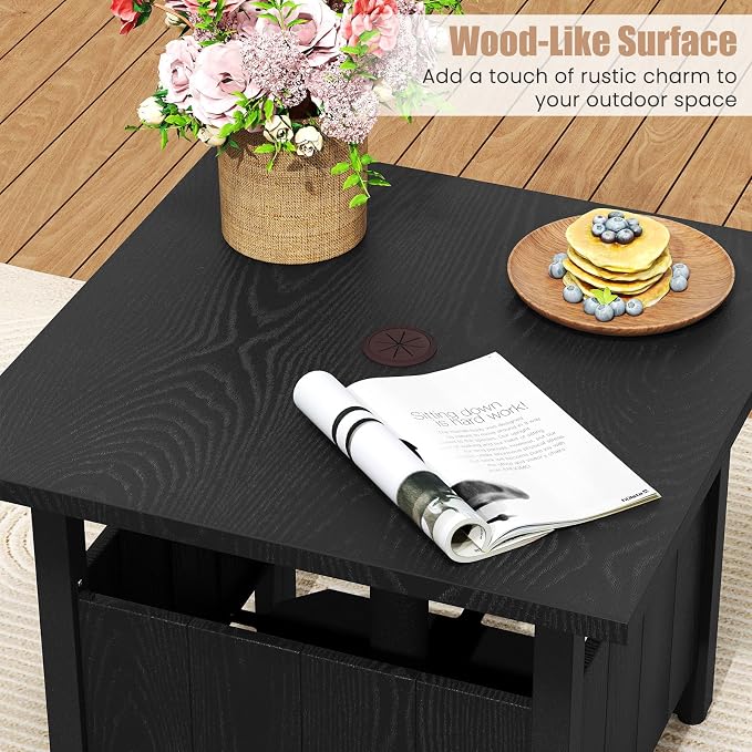 Tangkula Outdoor Table with Hole, Patio Umbrella Table with 2 Sand Bags, 1.89" Umbrella Hole, Metal Frame, Outdoor Side Table for Garden, Deck and Poolside (Set of 2)
