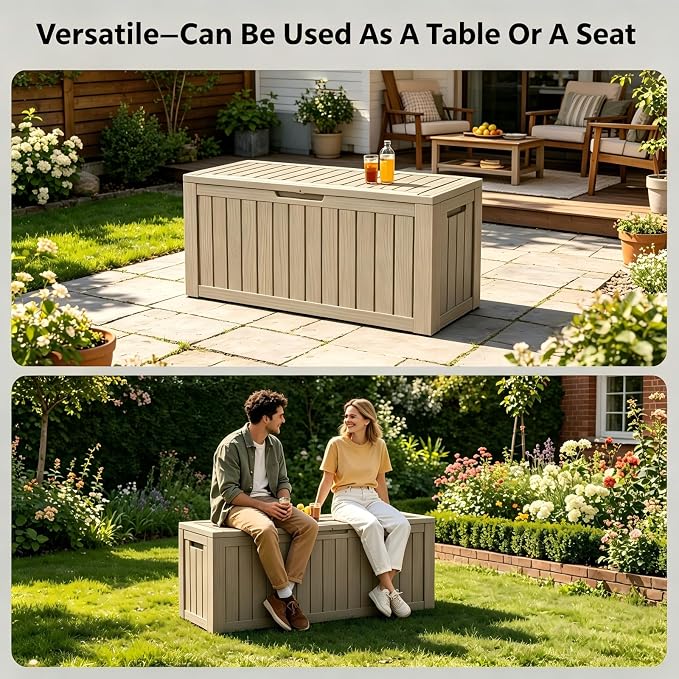 Outdoor Storage Box 90 Gallon, Patio Storage Box Waterproof & Lockable, Deck Box with Handles for Easy Move, Outside Storage Box for Garden Tools, Outdoor Cushion Storage - Grey