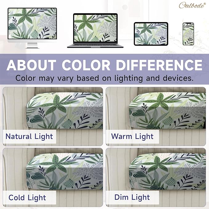 CALBODE 12 Pcs Stretch Outdoor Seat Cushion Covers, Washable Chair Seat Cover for Patio Furniture Cushions Soft Indoor and Outdoor Couch Cover Replacement (Green Leaves, Cover Only)