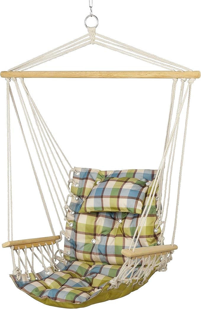 Backyard Expressions Extra Padded Reversible Hanging Rope Swing - Max 275 Lbs - Wooden Spreader Bar - for Any Indoor or Outdoor Spaces