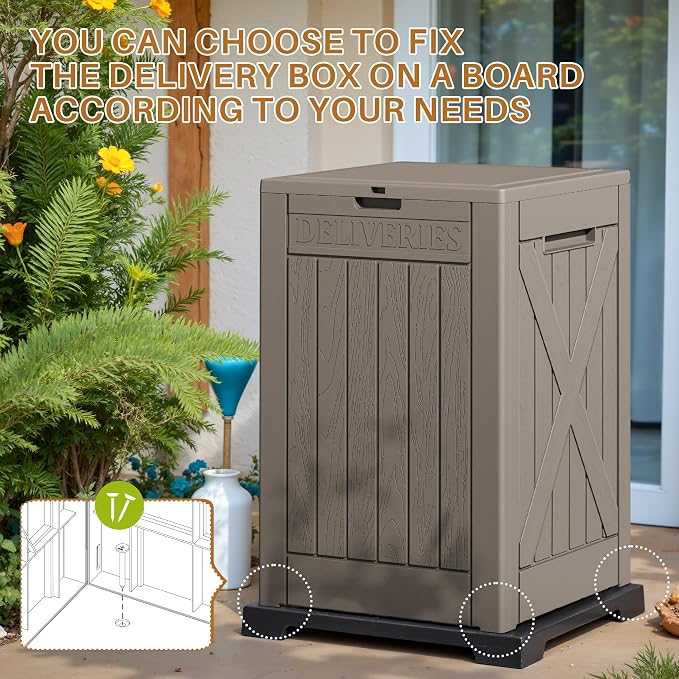 Devoko 48 Gallon Package Delivery Box Outdoor Secure Lockable, Waterproof Deck Box PP Material Storage Container for Porch, Deck (Brown, 48 Gallon)