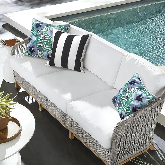 Outdoor Throw Pillow Covers Pack of 2, Decorative Water Repellent Square Pillow Cases with Piping 18x18 Inch, Blue Salmone Tropical