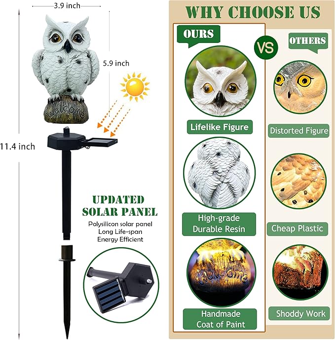 SmilingTown Solar Owl Garden Lights - Outdoor Owl Decorative Stake Light Waterproof for Yard Patio Pathway Lawn Ornaments Garden Decorations Gifts (2 Packs)