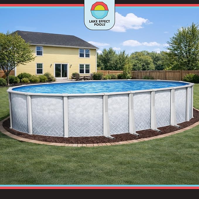 Lake Effect Pools 'Lifestyle' 12 ft x 18 ft Oval Above Ground Swimming Pool | 54 Inch Resin Protected Steel Sided Walls | Bundle Includes: 25 Gauge Overlap Liner & Widemouth Skimmer
