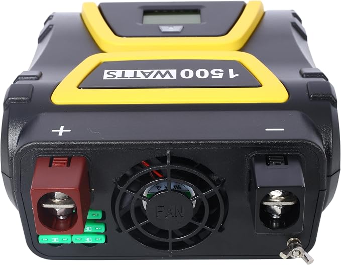 1500W Vehicle Power Inverter Modified Sine Wave with LED Screen and 3AC Socket Portable AC Power Emergencies 12V to 115V for Truck RV Emergency Backup Plastic Black