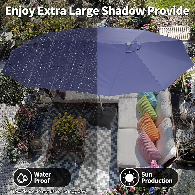 15FT Large Patio Umbrella with Crank Handle,Double-Sided Rectangular Outdoor Umbrella for Pool, Garden, Deck, Lawn & Market (Claret Red)
