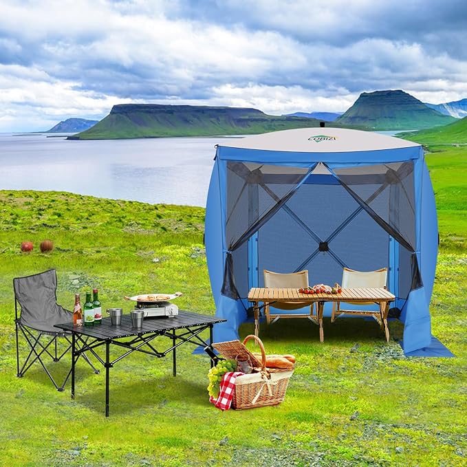COBIZI 6x6 FT Pop up Gazebo, Popup Canopy Tent, Screened in Gazebos with sidewalls, Waterproof Portable Outdoor Small Screen Tents Sun Shelter,carpas para Patio for Camping, Garden and Backyard,Blue
