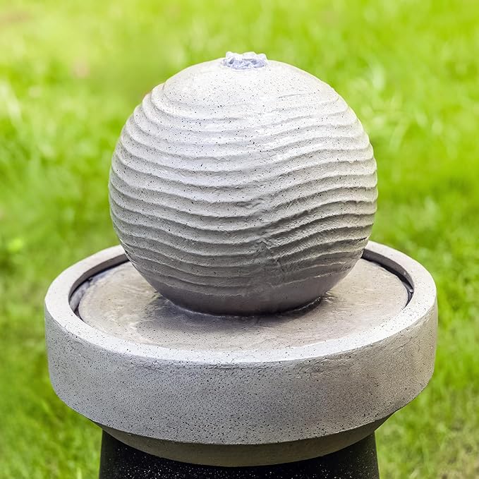Outdoor Water Fountain with LED Lights Deer Forest Design Garden Water Fountain with Rolling Ball Modern Patio Backyard Water Feature Decorative Resin Fountain for Yard Porch Lawn Decor 32 Inch