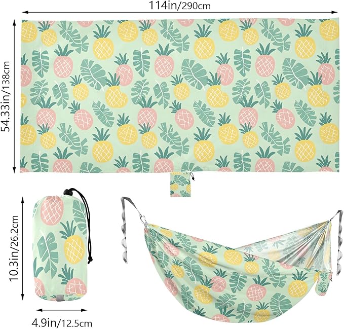Camping Hammock Outdoor Hammocks for Outside Pineapple Leaf Beach Trees Portable Lightweight with Pockets Tree Straps Indoor