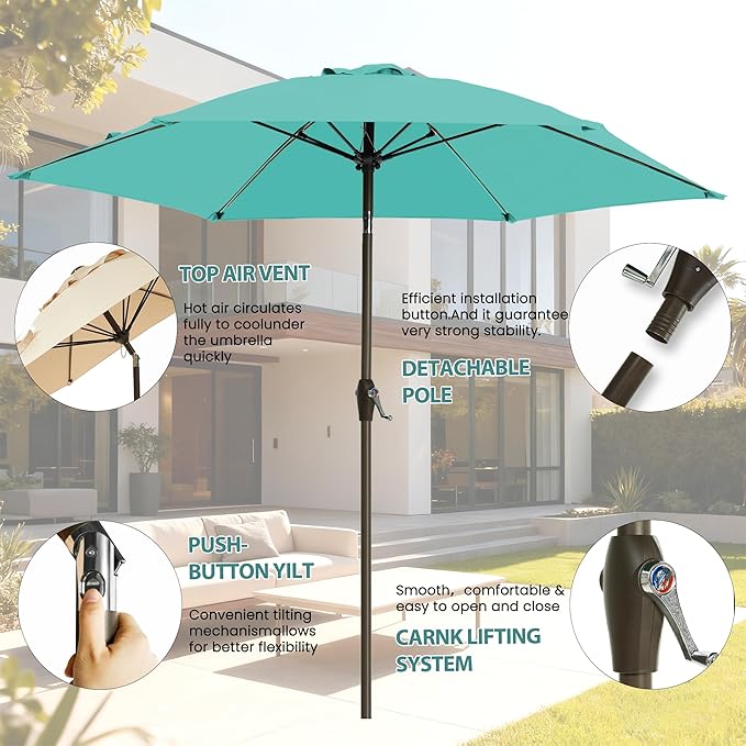 7.5FT Large Outdoor Patio Umbrella with Crank & Tilt - Durable Market Umbrella for Outdoor Patio with 6 Fiberglass Ribs for Poolside,Deck,Yard,Garden