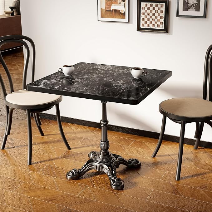 31.5" Outdoor Tulip Dining Table with Sintered Stone Tabletop and Cast Iron Base, Antique Patio Bistro Table for 2-4 Person for Indoor Outside Cafe Restaurant Backyard Garden (Black Marquina)