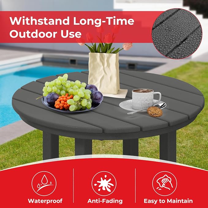 Costaelm Outdoor Bar Table, 37" Counter Height Round Patio Cocktail Bar Table, Patio Bar 3-Pieces Set Bistro Dining Pub Table for Front Porch Deck, Backyard, Garden, Gray