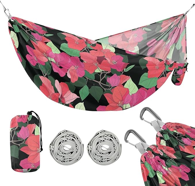 Camping Hammock Outdoor Hammocks for Outside Bougainvillea Flowers Beach Trees Portable Lightweight with Pockets Tree Straps Indoor