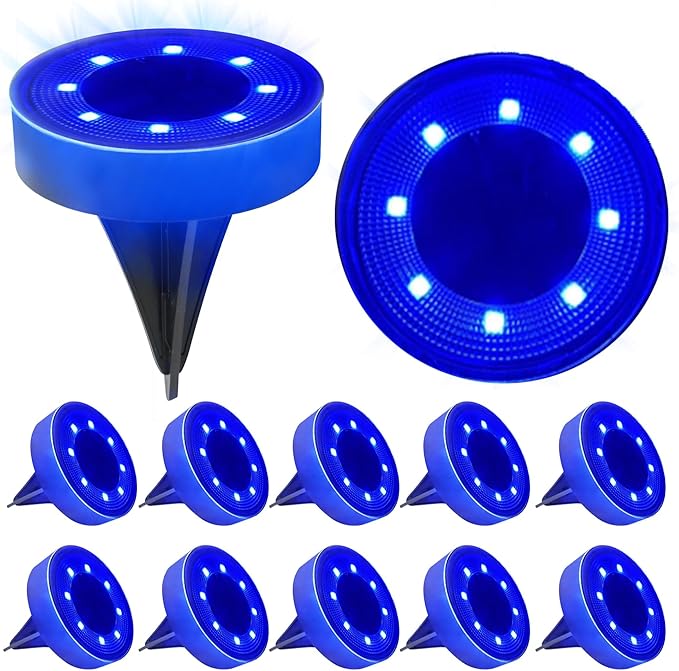 Siatom Solar Ground Lights 12 Pack, IP68 Waterproof Solar In-Ground Light for Outdoor, Flat Landscape Lighting, Garden Disc Light for Pathway, Walkway, and Yard - 12 Pcs (Blue)