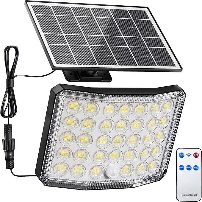 Solar Lights Outdoor Bright Solar Dusk to Dawn Light with 3000mAh Battery, IP65 Waterproof Remote Control Outdoor Light, 3 Working Modes for Garage, Porch, Patio, Shed, 1-Pack