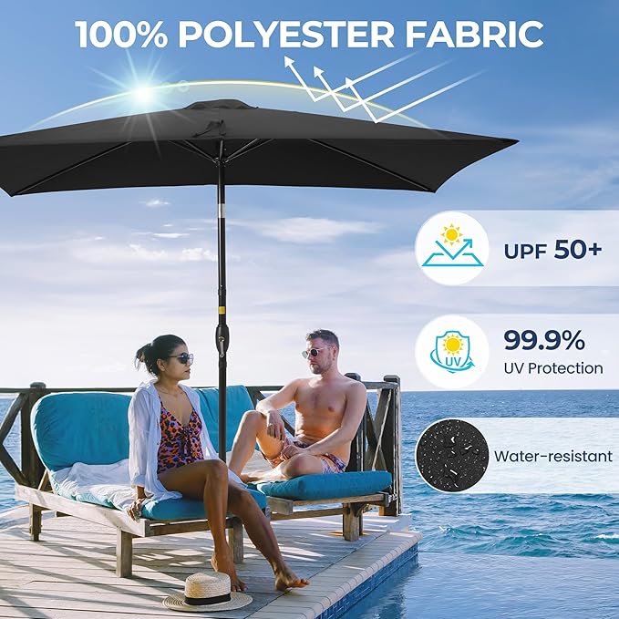SUNVIVI OUTDOOR Patio Umbrella, Rectangular Patio Umbrella, Metal Pole Square Outdoor Umbrella with Crank and Push Button Tilt, Large Outdoor Umbrella with Polyester Canopy