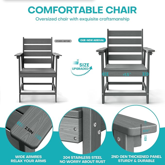 HDPE Dining Chair Set of 2, Gray