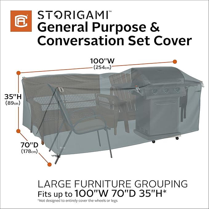 Classic Accessories Storigami Water-Resistant 100 Inch Easy Fold Patio Furniture Cover, Monument Grey, Patio Furniture Covers