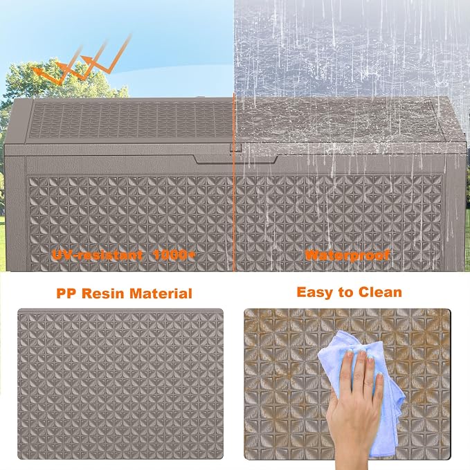 New 121 Gallon Outdoor Storage Box, Resin Deck Boxes Waterproof, Indoor Outdoor Bin for Package Delivery, Patio Cushions, Gardening Tools, Lockable, UV Resistant