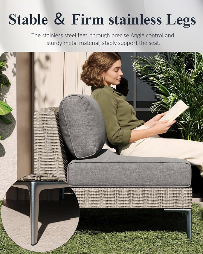 LayinSun 9-Piece Wicker Rattan Patio Furniture Set, Deep Seating Outdoor Modular Sectional Sofa Conversation Set with Thick Cushions for Lawn, Garden