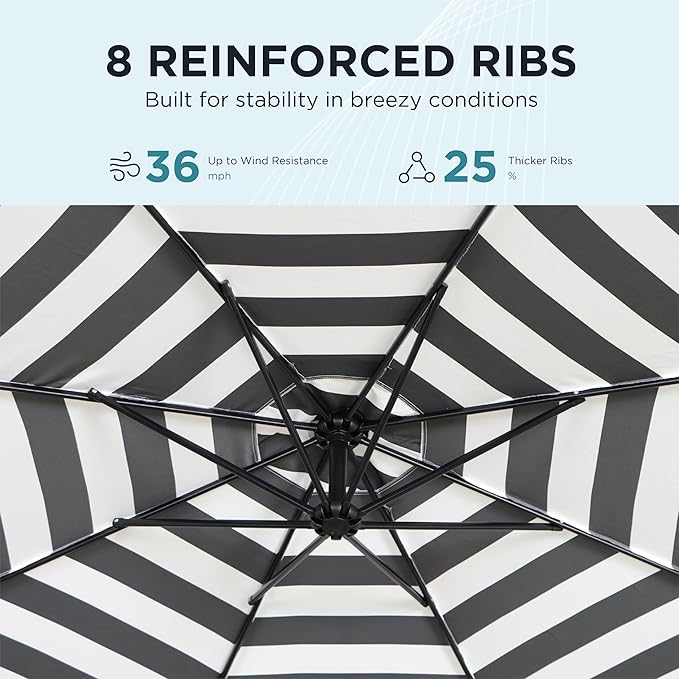 10FT Offset Patio Umbrella, Cantilever Hanging Umbrella with Infinite Tilt, Fade-Resistant Water-Repellent Canopy & Cross Base for Yard, Garden & Deck