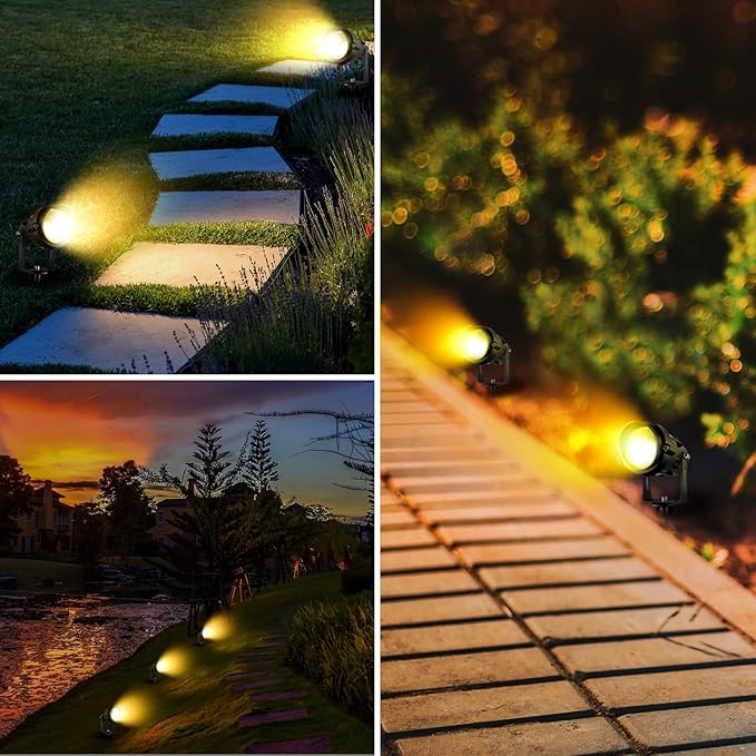 7W Low Voltage Landscape Lighting with Connectors AC/DC 12-24V IP67 Waterproof 3000K Warm White Outdoor Spotlights for Yard Pathway Garden Trees (6 Pack)