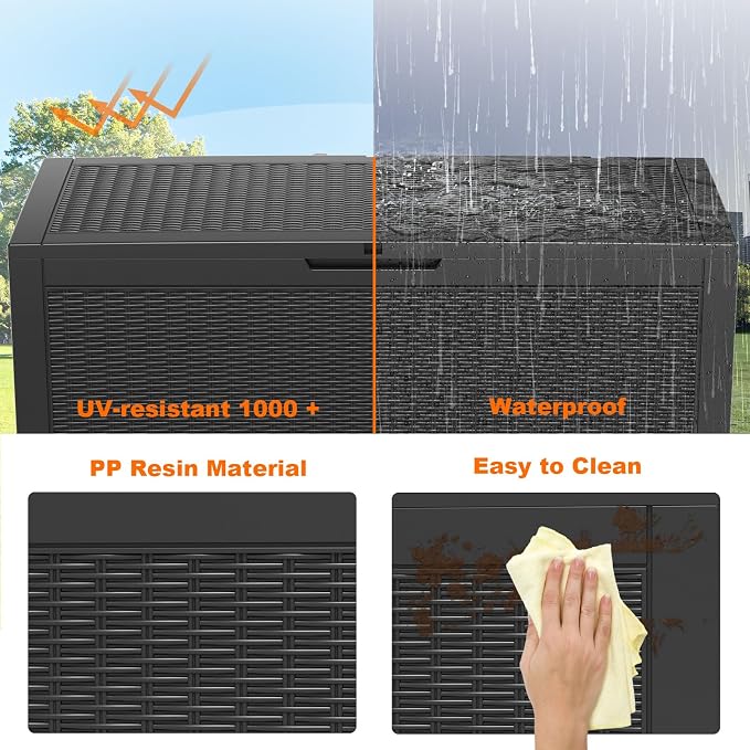 Large Outdoor Storage Box Waterproof, UV Resistant Resin Deck Box for Patio Furniture,Garden Tools,Cushions (Black, 120 Gallon)