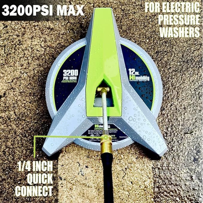 Hiclean 12" Electric Pressure Washer Surface Cleaner with Wheels 3200 PSI Max, Surface Cleaner for Power Washer Attachment for Concrete, Patio, Sidewalk, and Driveways