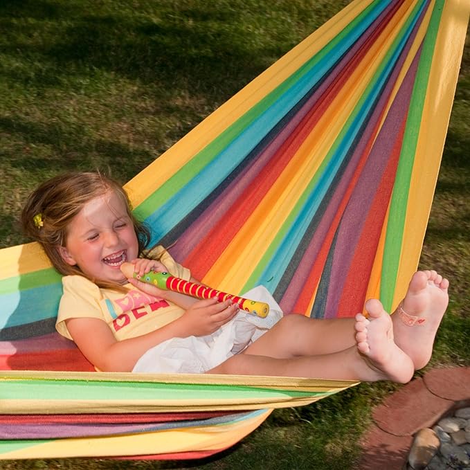 LA SIESTA Iri Kids Hammock for Indoor & Outdoor Play, Easy-to-Clean Materials, Super Soft Cotton, Ages 3-10, Max 175 Lbs, Rainbow